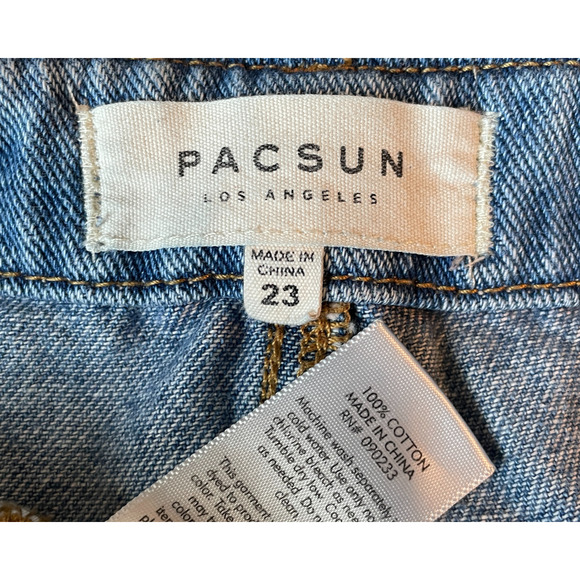 3/$20 PacSun Sz XS 23 Denim Mini Skirt 14"L Ruffle on Waist 5 Pocket Jeans Style - Picture 7 of 8